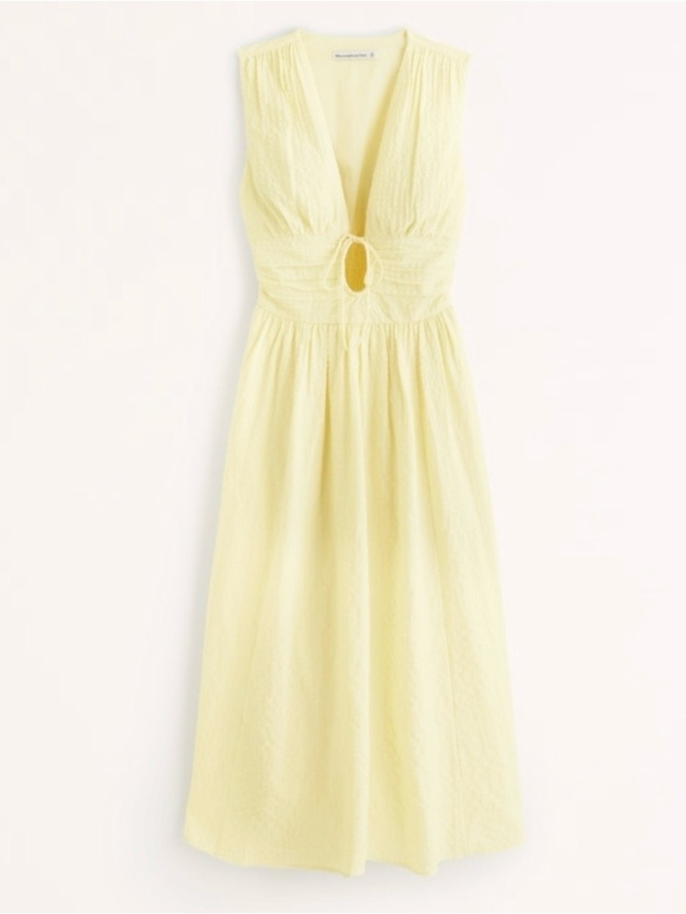 Abercrombie & Fitch Pale Yellow Sleeveless Midi Dress with Front Tie - Picture 10 of 10
